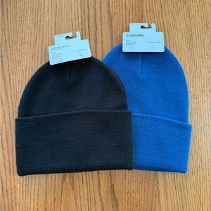 Sonoma Black and Blue Knit Beanie Set